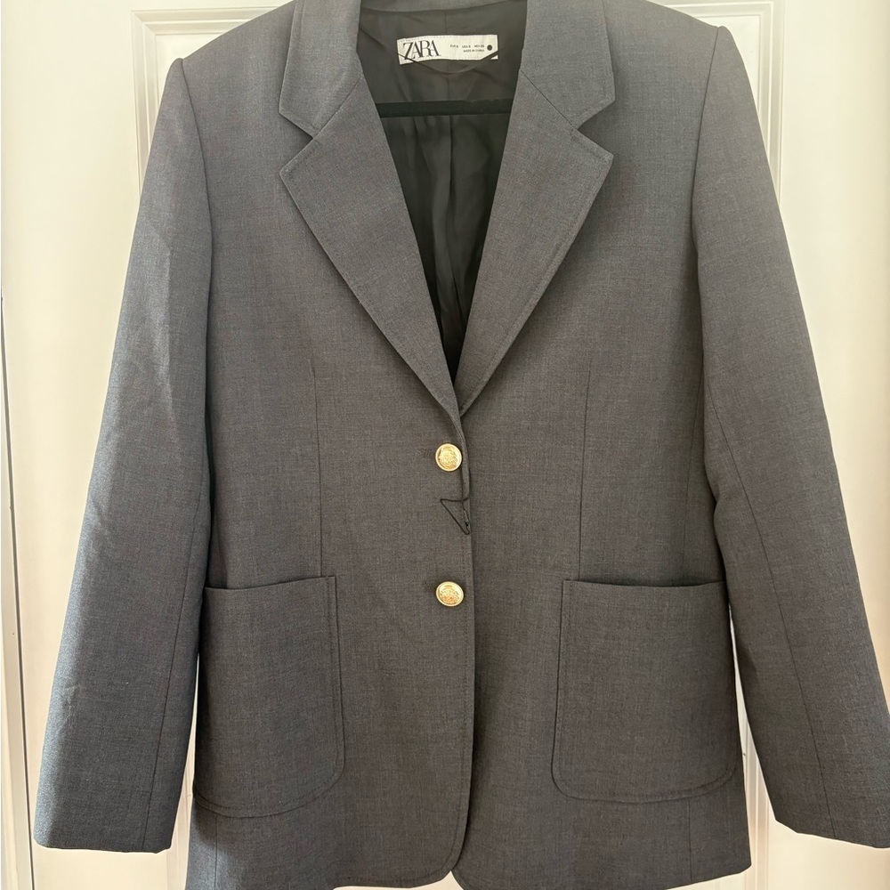 Zara Dark Grey Gold Button Blazer – Size Small - Picture 5 of 14